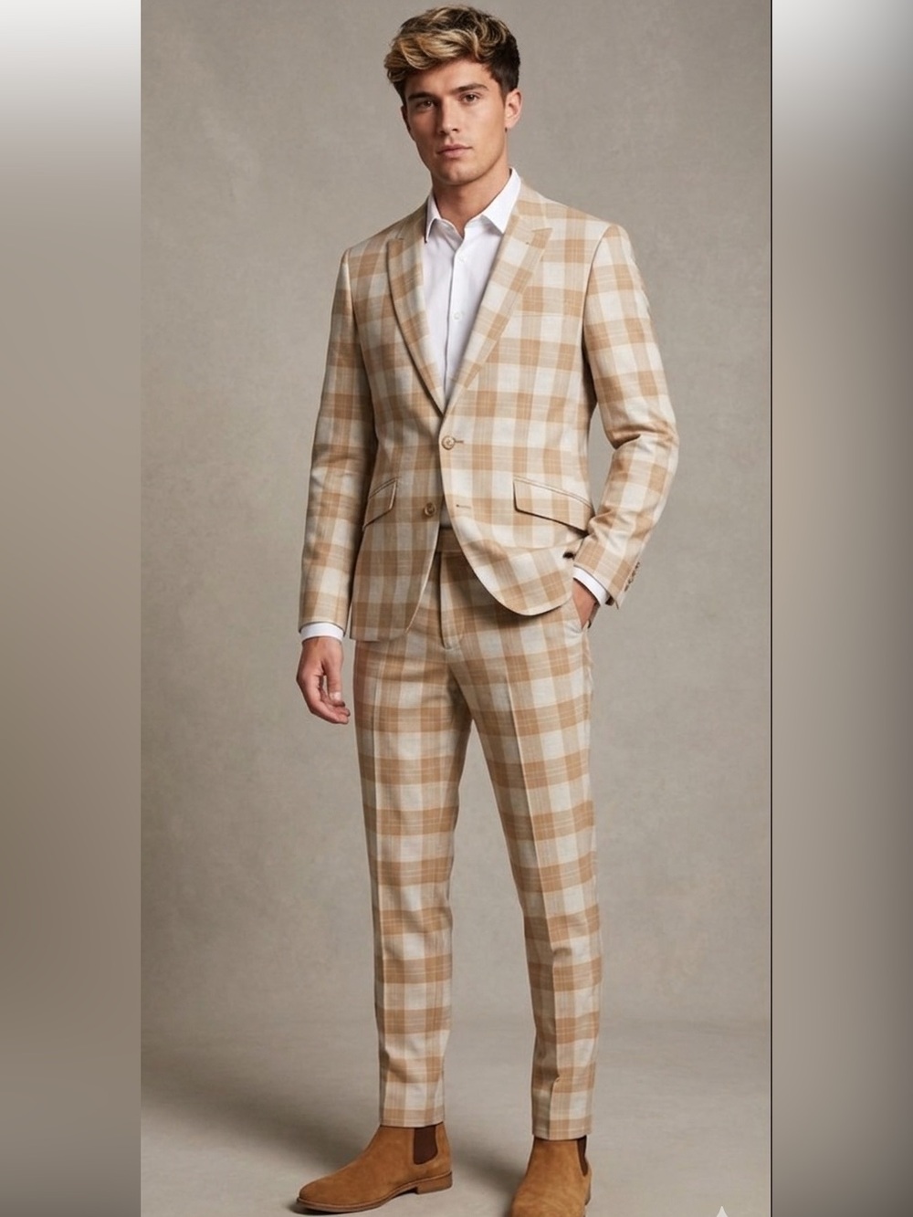 ASOS Men's Check Blazer in Tan and Cream
